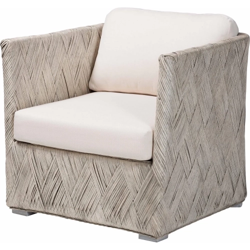 Melbourne Accent Lounge Chair in White Washed Rattan & Neutral Fabric
