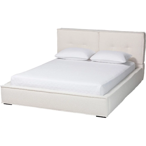 Laverick Queen Platform Bed in Cream Boucle with Border Piping