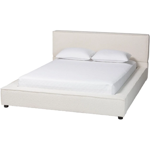 Bardia Queen Platform Bed with Wide Railing in Cream Boucle Fabric