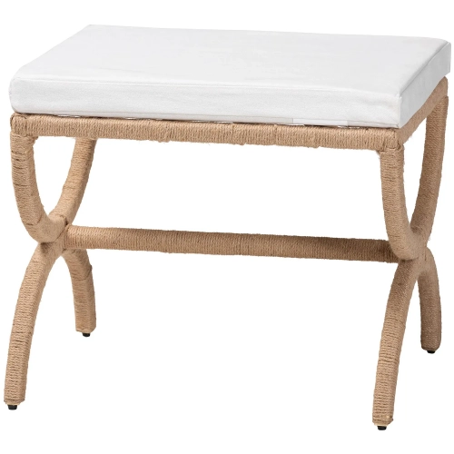 Maliyah Ottoman in Natural Jute, Metal & White Fabric