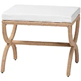Maliyah Ottoman in Natural Jute, Metal & White Fabric