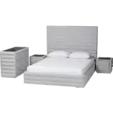 Cadmus Queen 4 Piece Bedroom Set in Channel Tufted Light Grey Fabric