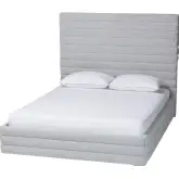 Cadmus Queen Platform Bed in Channel Tufted Light Grey Fabric