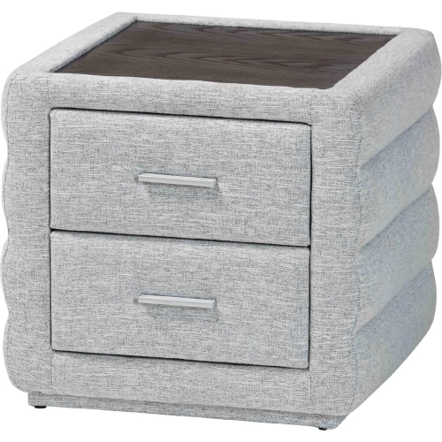 Cadmus 2 Drawer Nightstand in Channel Tufted Light Grey Fabric