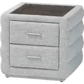 Cadmus 2 Drawer Nightstand in Channel Tufted Light Grey Fabric