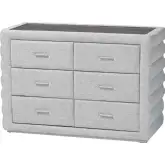 Cadmus 4 Drawer Dresser in Channel Tufted Light Grey Fabric