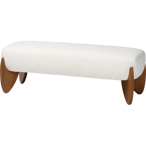 Vinicio Accent Bench in Cream Boucle & Walnut Finish