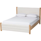 Eilert Queen Bed in Channel Tufted Cream Boucle Fabric & Oak Brown Wood