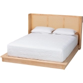 Glennis Queen Platform Bed in Woven Rattan & Natural Finish Wood