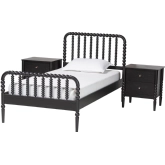 Lucera 3 Piece Full Bobbin Bedroom Set in Black Finish Wood