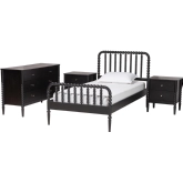 Lucera 4 Piece Twin Bobbin Bedroom Set in Black Finish Wood