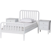 Lucera 3 Piece Twin Bobbin Bedroom Set in White Finish Wood