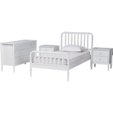 Lucera 4 Piece Twin Bobbin Bedroom Set in White Finish Wood