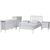 Lucera 5 Piece Twin Bobbin Bedroom Set in White Finish Wood