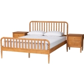 Lucera 3 Piece Queen Bobbin Bedroom Set in Oak Brown Finish Wood