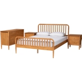 Lucera 4 Piece Queen Bobbin Bedroom Set in Oak Brown Finish Wood