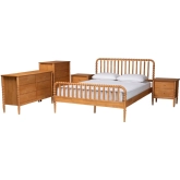 Lucera 5 Piece Queen Bobbin Bedroom Set in Oak Brown Finish Wood