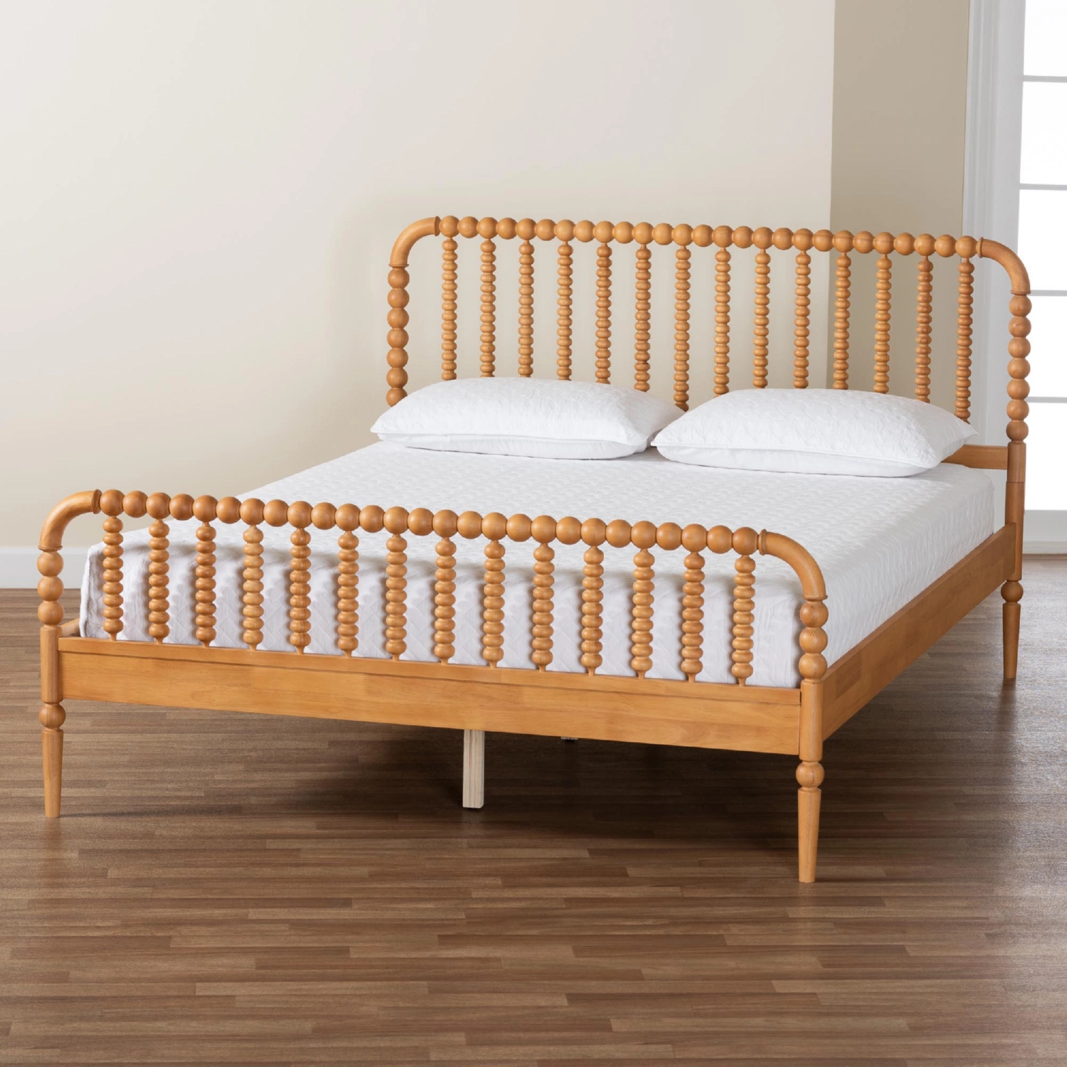Baxton MG0110-4-NT Oak-Queen Lucera Queen Bobbin Bed in Oak Brown