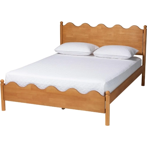 Malaya Queen Platform Bed in Scalloped Oak Brown Wood
