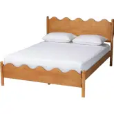 Malaya Queen Platform Bed in Scalloped Oak Brown Wood