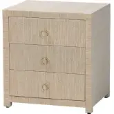 Quinn 3 Drawer Nightstand in Woven Natural Grasscloth