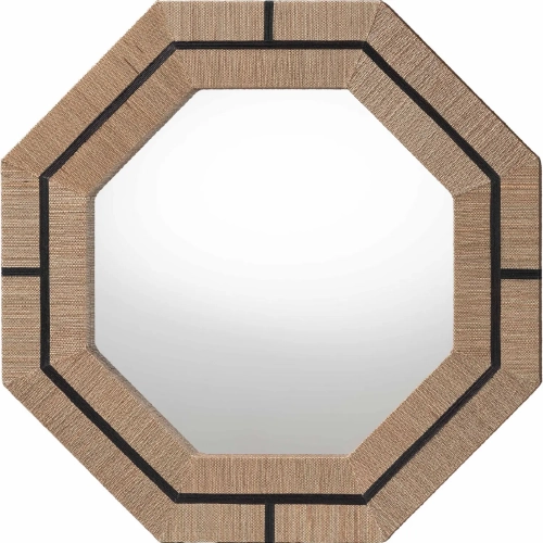 Mirai Octagon Accent Mirror in Woven Grasscloth & Black