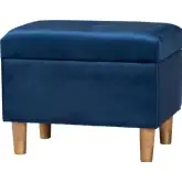 Elias Storage Ottoman in Tufted Navy Blue Velvet Fabric & Wood