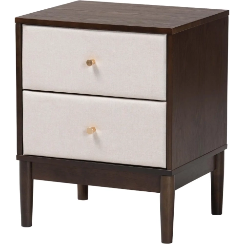 Nikolai 2 Drawer Nightstand in Beige Fabric & Wenge Brown Wood