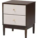 Nikolai 2 Drawer Nightstand in Beige Fabric & Wenge Brown Wood