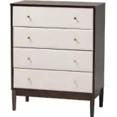 Nikolai 4 Drawer Chest in Beige Fabric & Wenge Brown Wood
