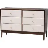 Nikolai 6 Drawer Dresser in Beige Fabric & Wenge Brown Wood