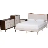Nikolai 4 Piece Queen Bedroom Set in Channel Tufted Beige Fabric & Wenge Wood