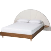 Bernice Queen Bed in Channel Tufted Cream Boucle & Walnut Brown Wood