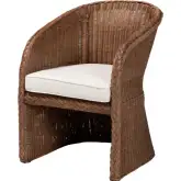 Memphis Accent Arm Chair in Peanut Brown Braided Rattan & White Fabric