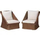 Derris 2 Piece Arm Chair Set in Peanut Brown Braided Rattan & White Fabric