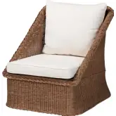 Derris Arm Chair in Peanut Brown Braided Rattan & White Fabric