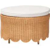 Teresa Ottoman in Light Honey Scalloped Rattan & White Fabric