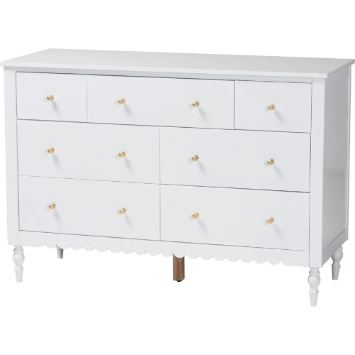 Roni 7 Drawer Dresser White Scalloped Wood