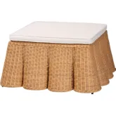 Palm Scallop Square Ottoman in Light Honey Natural Rattan & Fabric