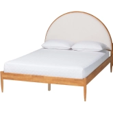 Dawson Queen Bed in Cream Teddy Fabric & Oak Brown Wood