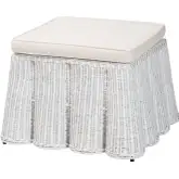 Palm Ottoman in White Scallop Rattan & White Fabric