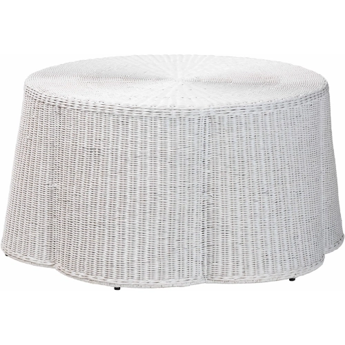 Palm Scalloped Coffee Table in Chalk White Rattan