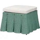 Palm Scallop Ottoman in Seafoam Green Rattan & White Fabric