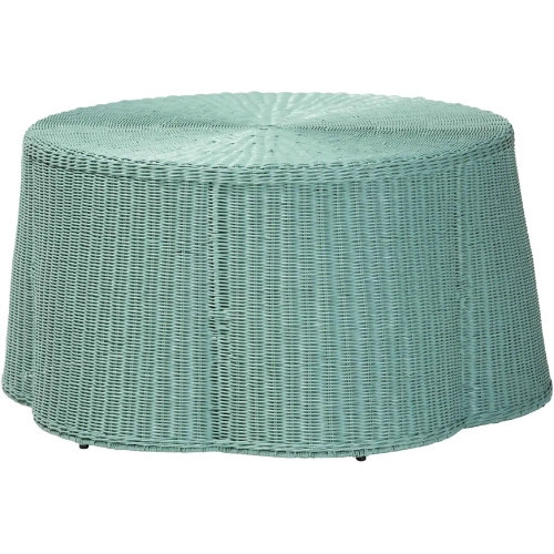 Palm Scallop Coffee Table in Seafoam Green Rattan