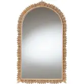 Caitlin Arch Wall Mirror with Carved Leaf Border in Antique Gold Wood