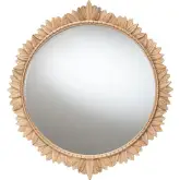 Caitlin Round Wall Mirror with Carved Leaf Border in Antique Gold Wood