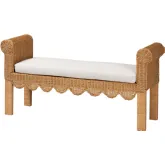 Reiko Scalloped Bench in White & Light Honey Handwoven Rattan