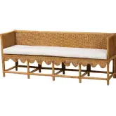 Seranay Scallop Long Dining Bench in Light Honey Rattan & Fabric