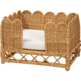Palm Scalloped Pet Bed in Light Honey Rattan & Fabric