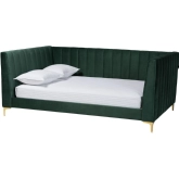 Oksana Full Daybed in Channel Tufted Emerald Green Velvet & Gold Metal